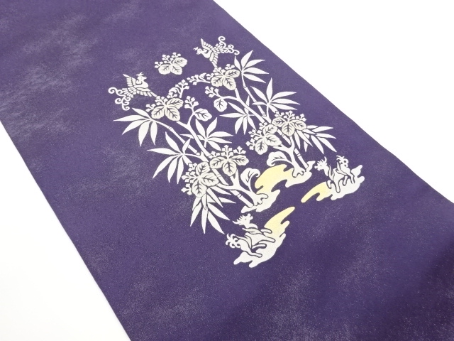 銀通し桐に鳳凰・獣模様名古屋帯